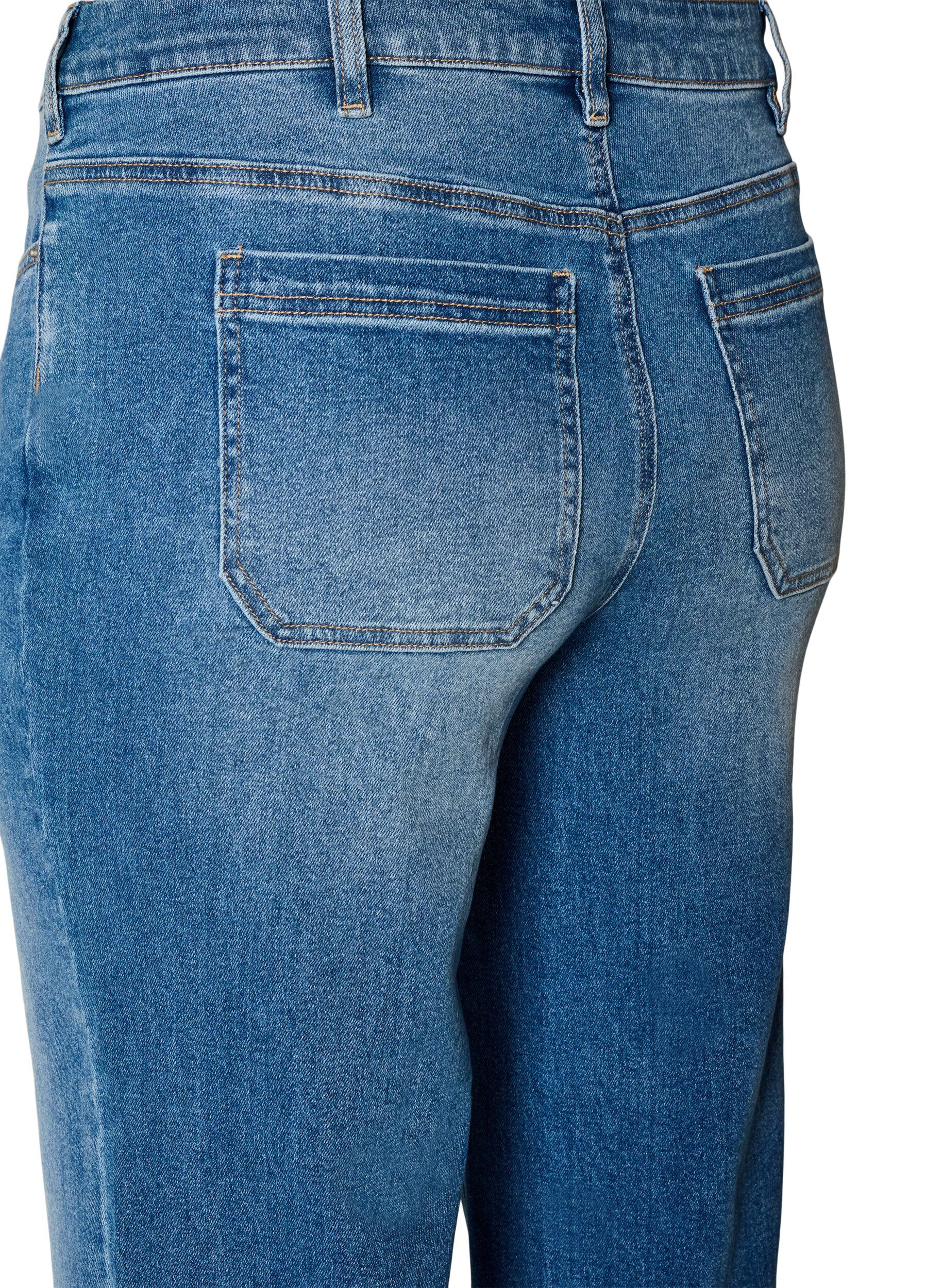 ZizziStraight jeans met een licht versleten look, Blauw, Packshot image number 3