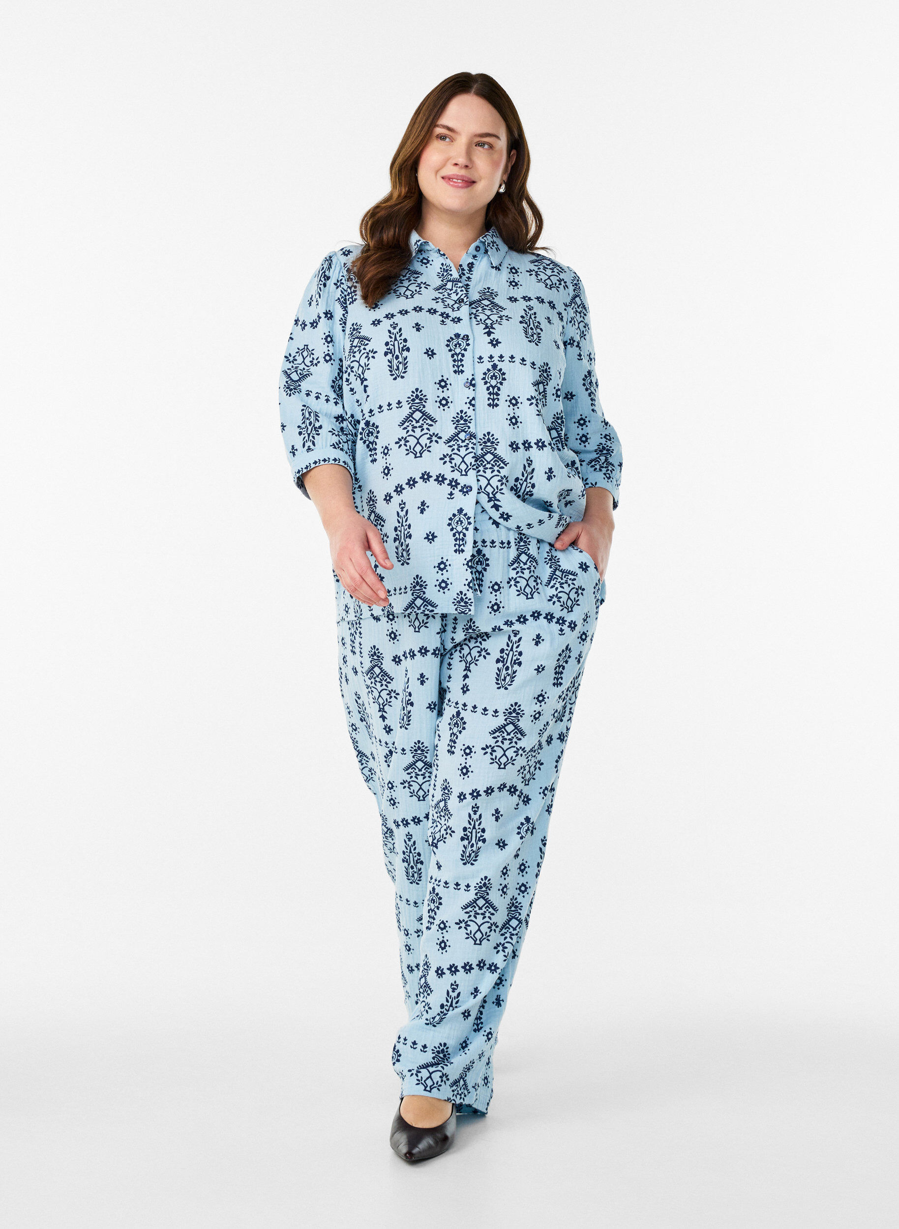 ZizziShirtblouse met 3/4 mouwen, Blauw, Model image number 1