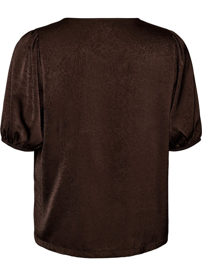 Satijnen blouse met strikjes en ellebooglange mouwen, Bruin, Packshot image number 1