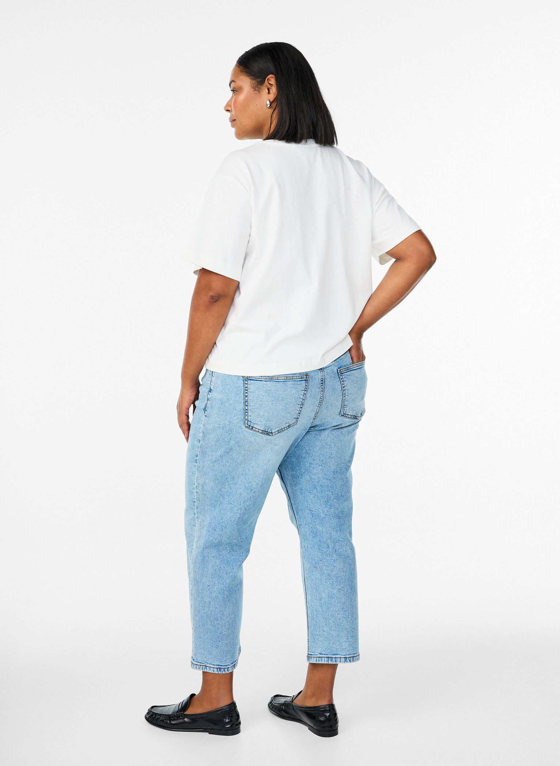 ZizziGecropte Vera jeans met distressed details, Blauw, Model image number 1