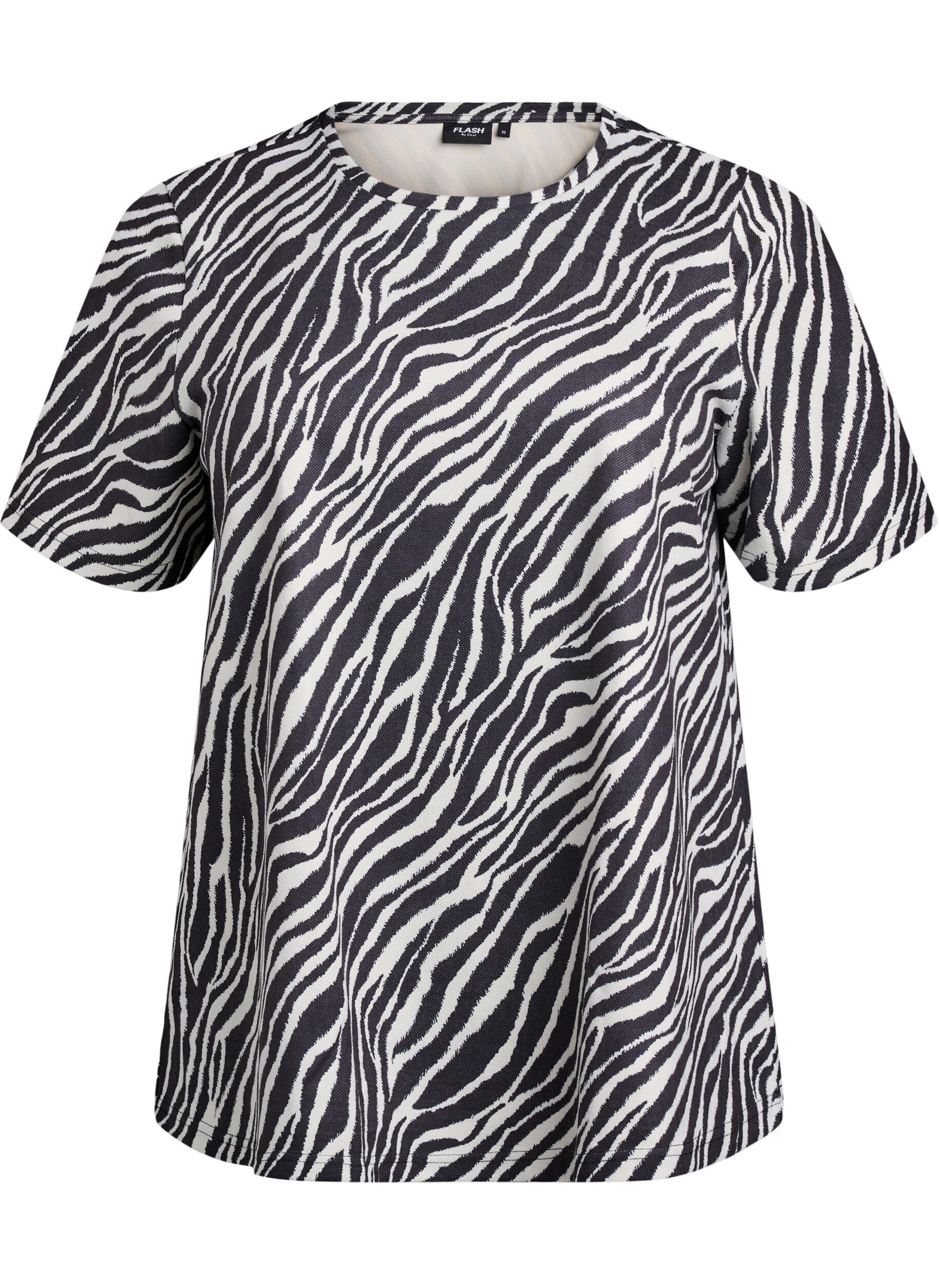 ZizziFLASH - Zebra print T-shirt, Zwart, Packshot image number 0
