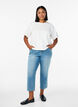 7/8 jeans met ruwe randjes en hoge taille, Blauw, Model image number 0