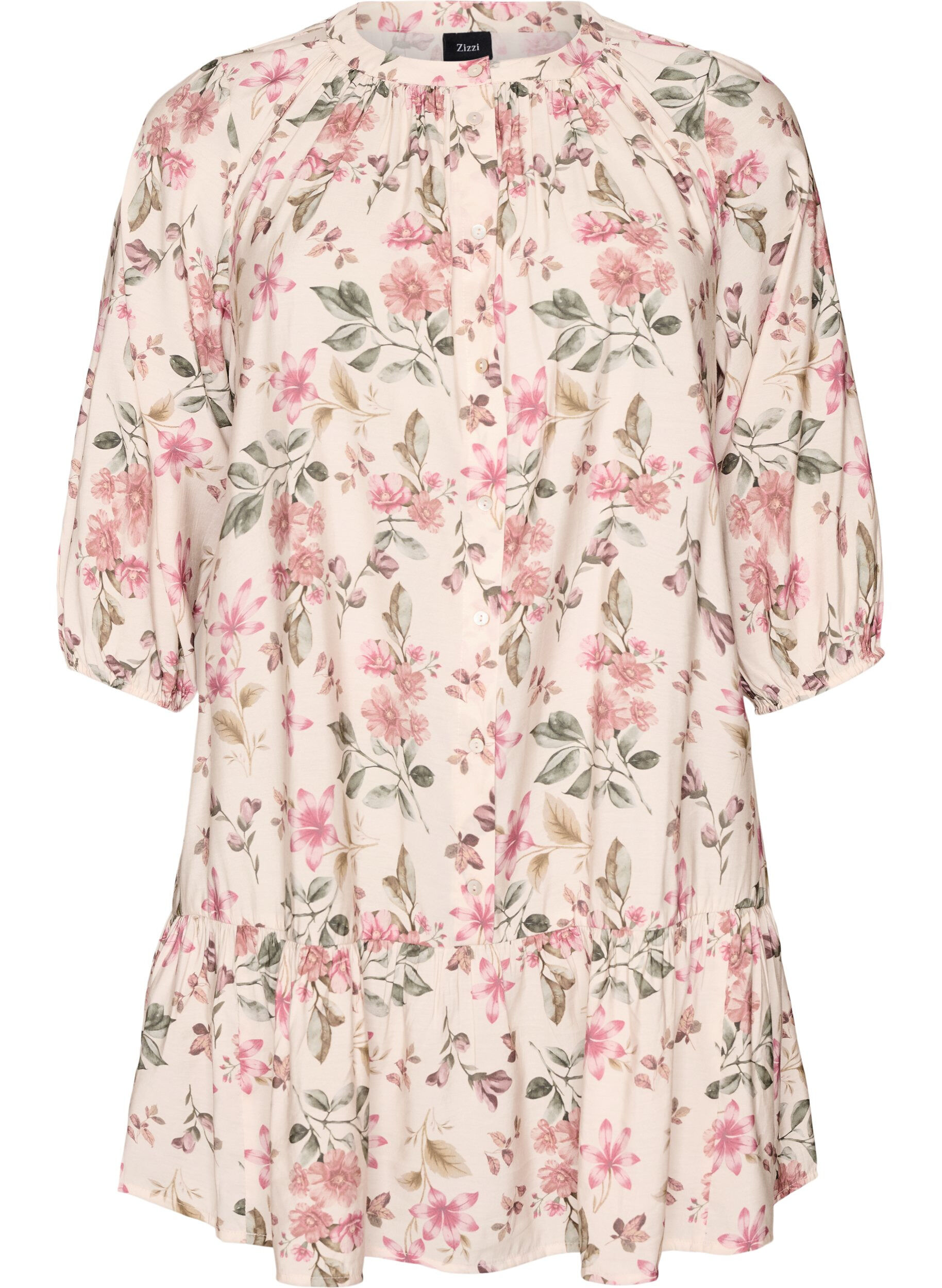 A-lijn tuniek in viscose met 3/4 mouwen