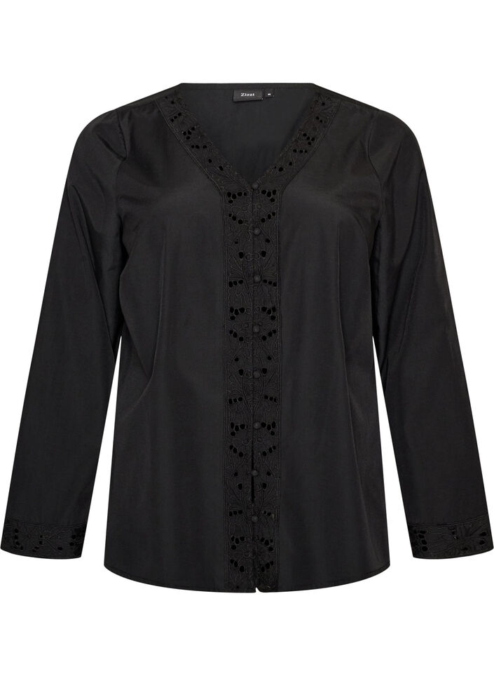 Blouse met broderie anglaise, Zwart, Packshot image number 0