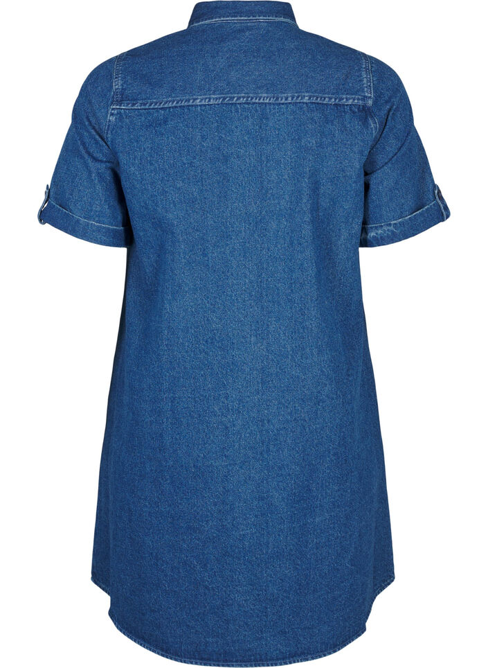 Denim jurk met korte mouwen en knopen, Blauw, Packshot image number 1