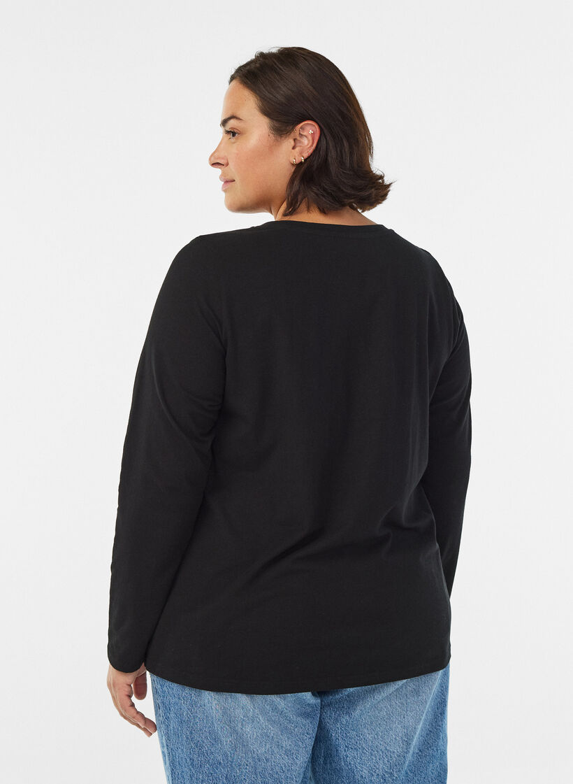 Basic jerseyblouse met lange mouwen, Zwart, Model image number 2