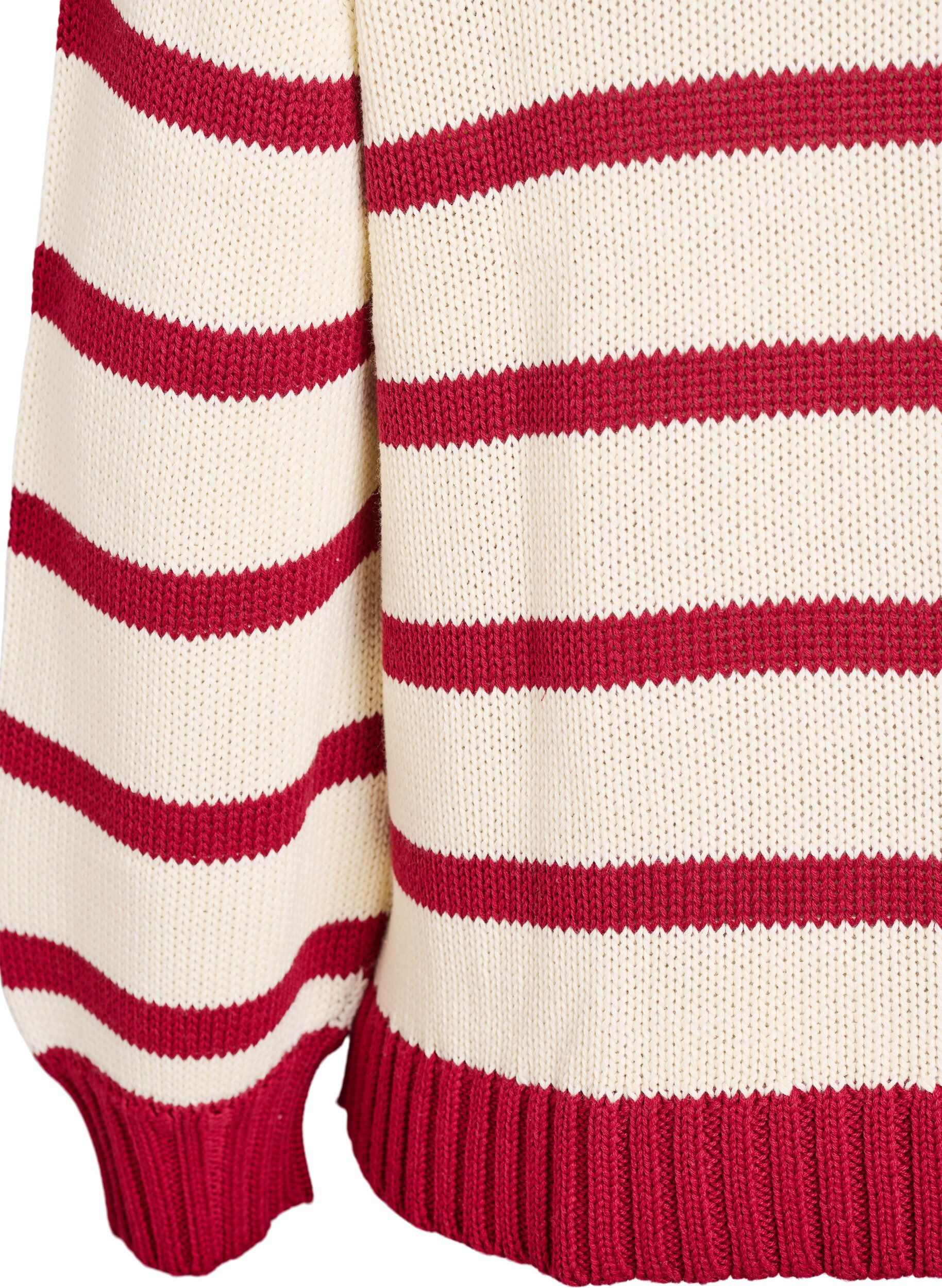 ZizziGestreepte gebreide blouse met een polokraag, Vanille, Packshot image number 3