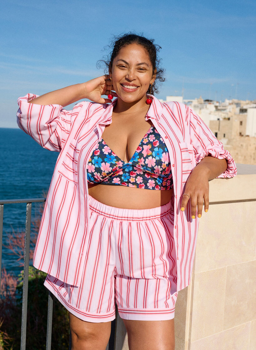 Losse shorts met strepen en zakken, Pink Stripe, Image