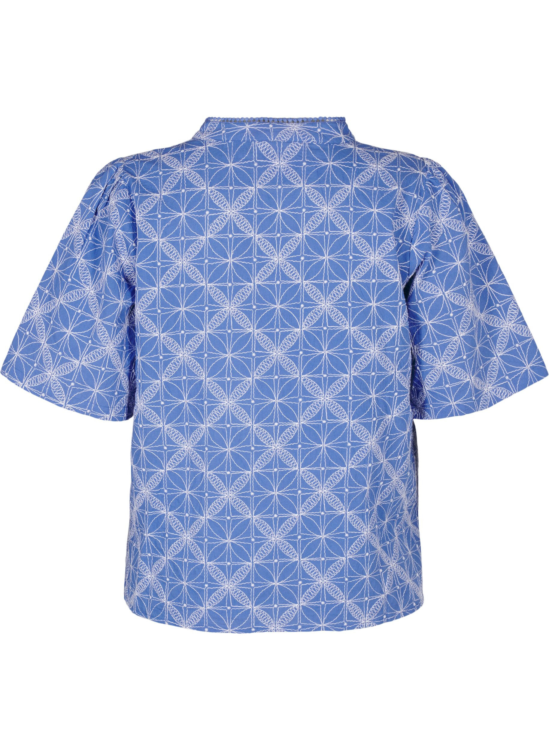 ZizziBlouse met korte mouwen en geborduurd patroon, Blauw, Packshot image number 1