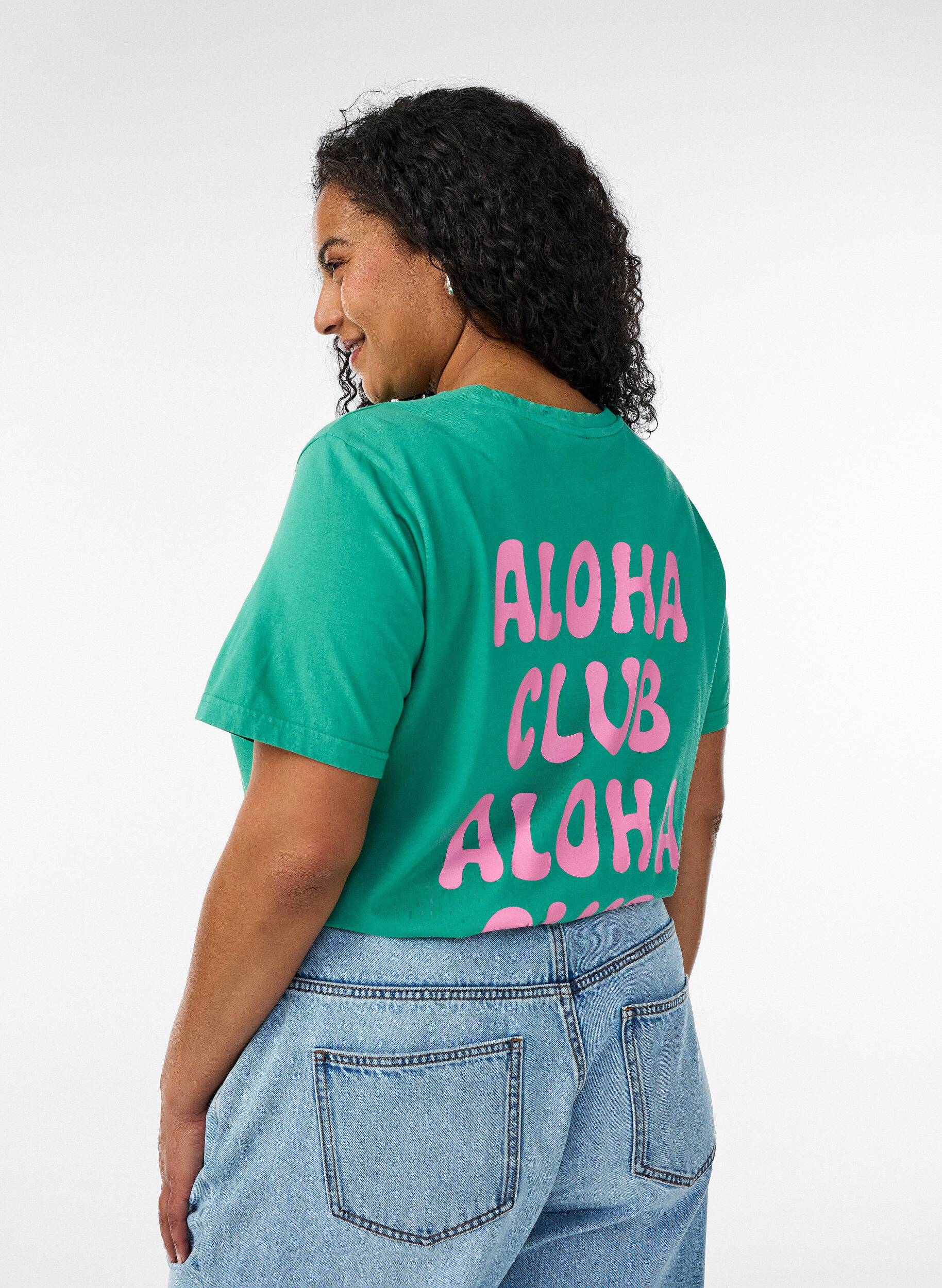 ZizziT-shirt van biologisch katoen met print op de rug, Groen, Model image number 2