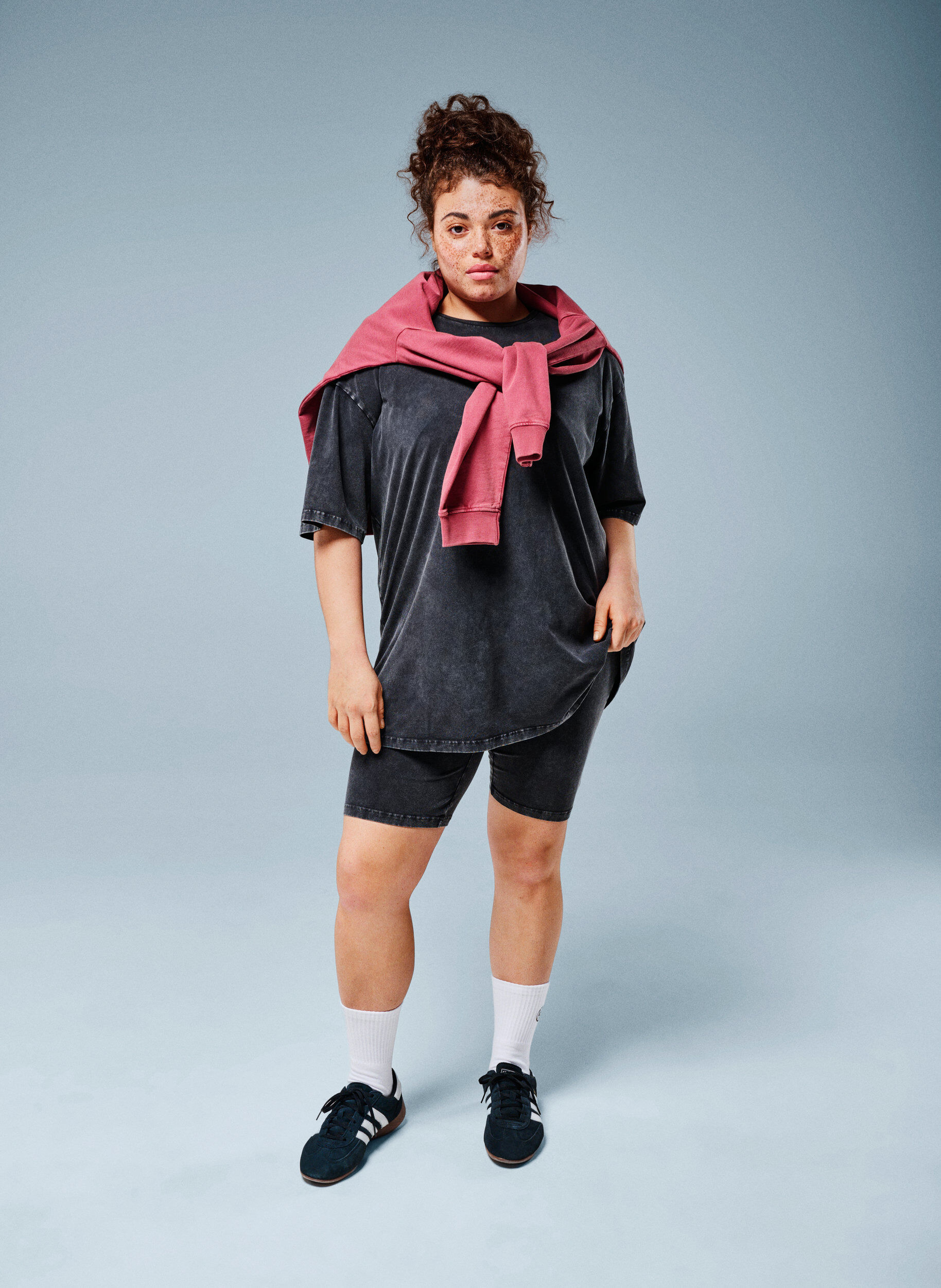 ZizziStrakke jersey shorts met een gewassen effect, Zwart, Image image number 0