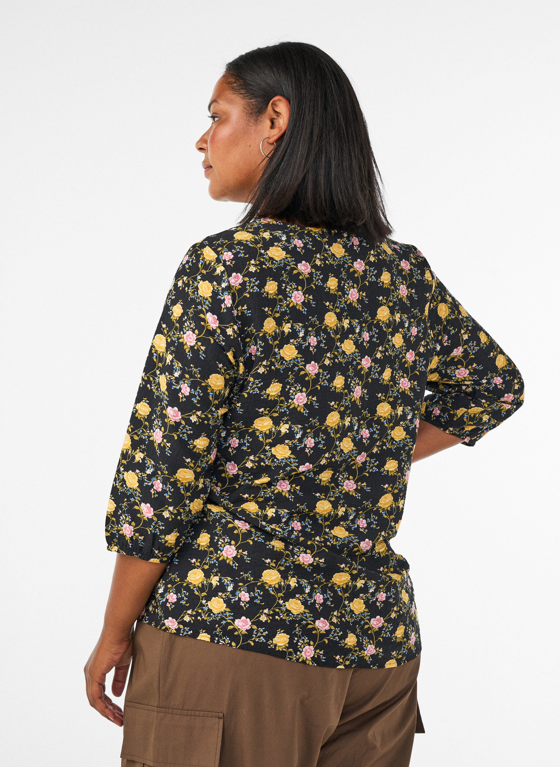 ZizziBlouse van viscose met patroon en 3/4-mouwen, Zwart, Model image number 2