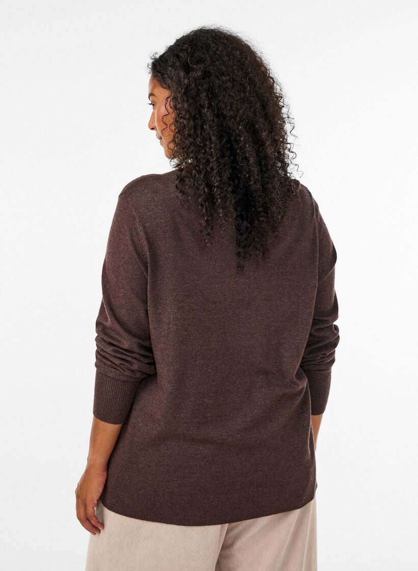 Gebreide blouse met ronde hals, Bruin, Model image number 2