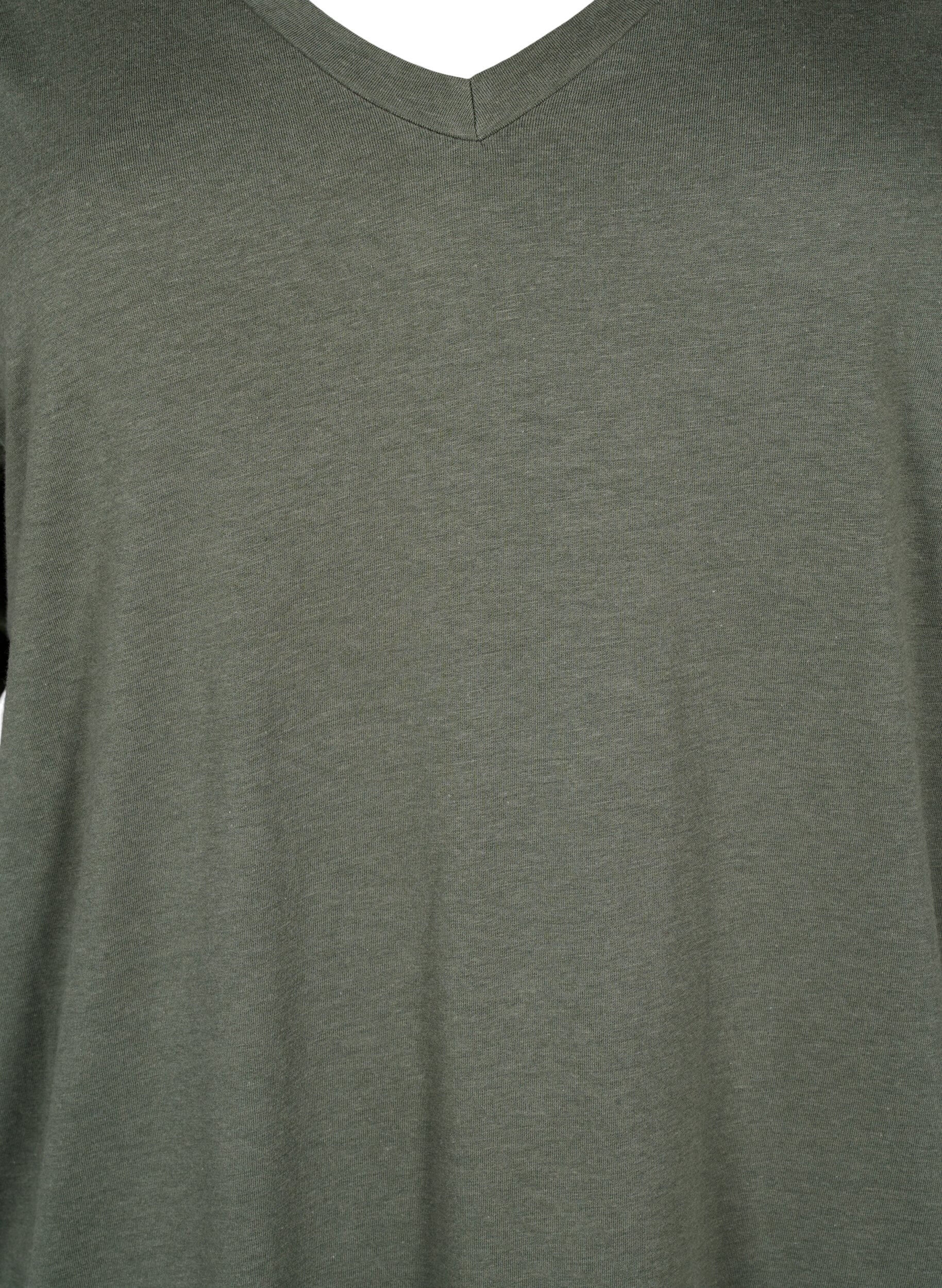 ZizziEnkelkleurig oversized T-shirt met V-hals, Groen, Packshot image number 2