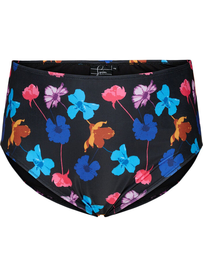 Bikinibroekje met print en hoge taille, Zwart, Packshot image number 0