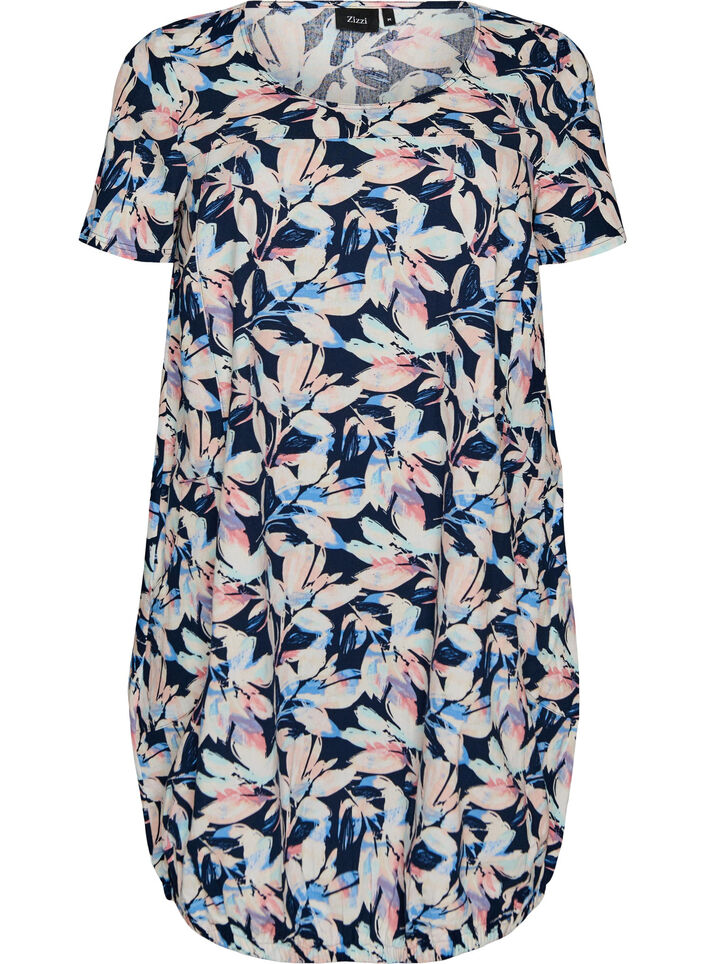 Katoenen jurk met korte mouwen en print, Blauw, Packshot image number 0