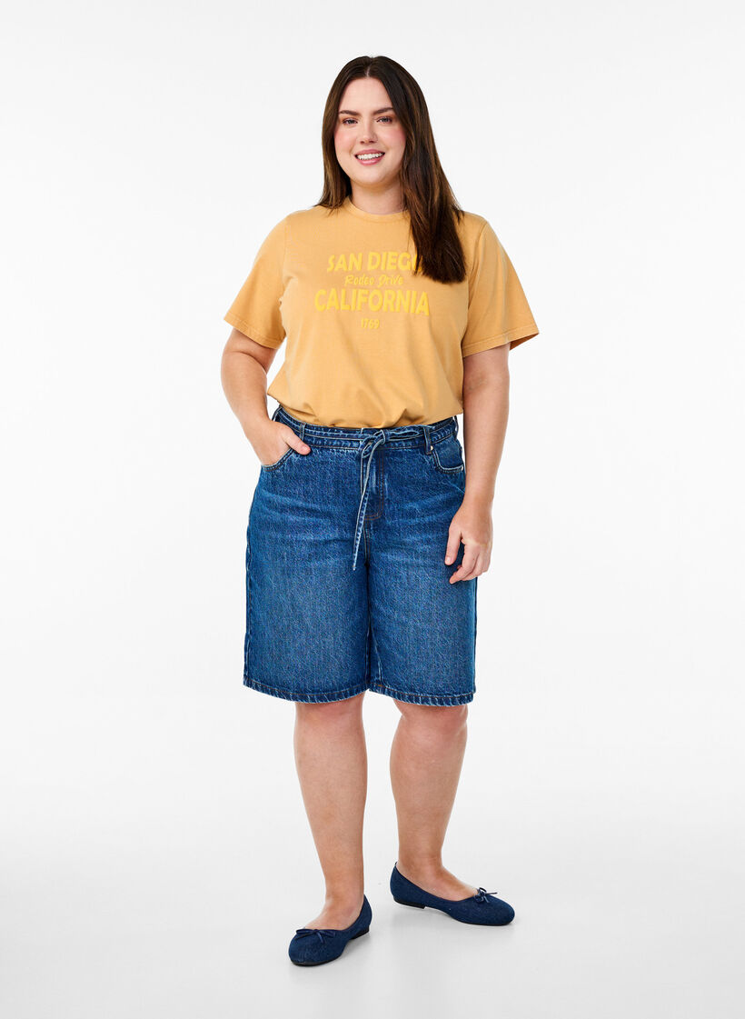 T-shirt in biologisch katoen met een coole print, Geel, Model image number 1