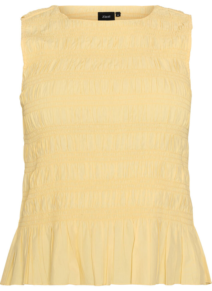 Smocktop met boothals en peplumzoom, Geel, Packshot