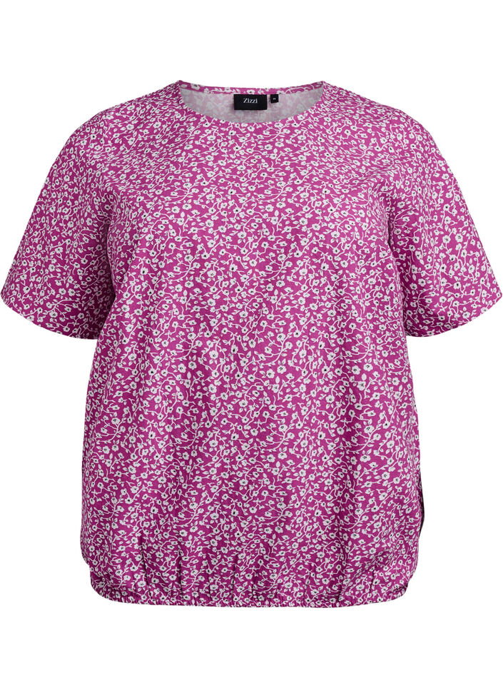 Katoenen blouse met print en korte mouwen, Paars, Packshot image number 0