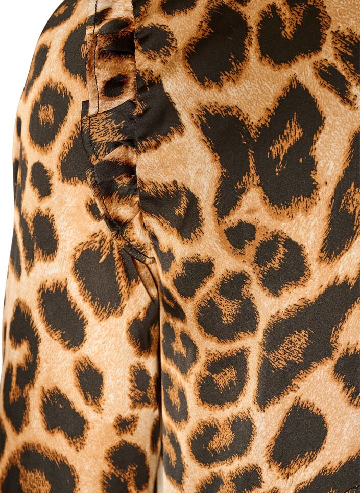 Jurk met luipaardprint en ruches, Bruin, Packshot image number 3