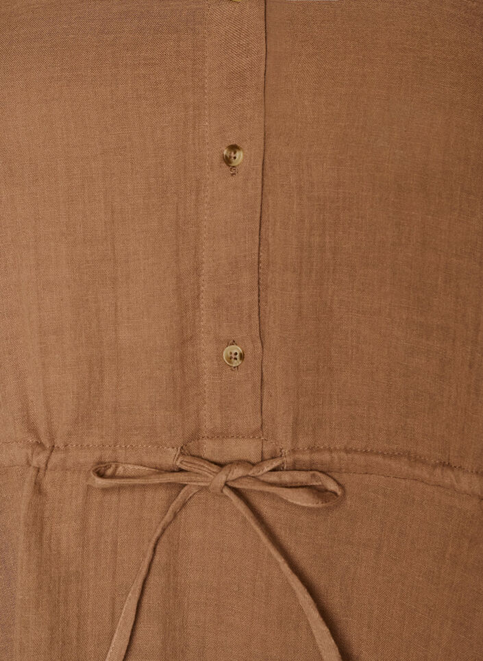 Mouwloze katoenen mousseline jurk met strikkoord, Bruin, Packshot image number 2