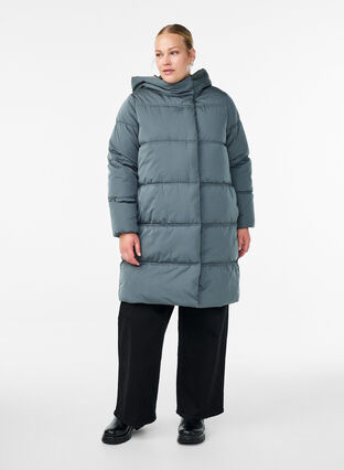ZizziLange gewatteerde jas met capuchon, Stormy Weather, Model image number 1