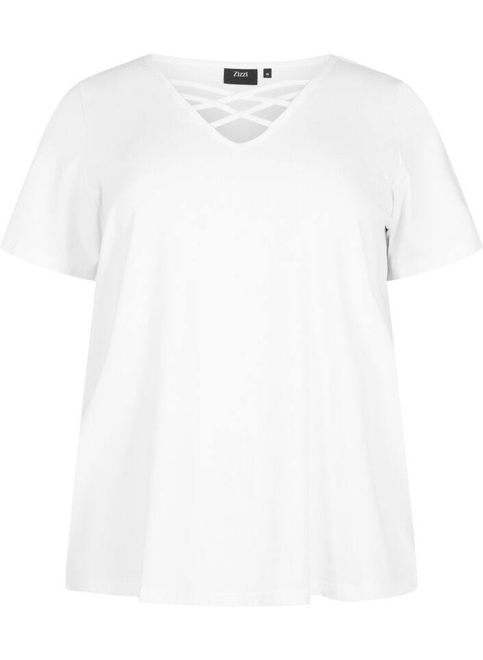 T-shirt met v-hals en kruisdetail, Warm Off-white, Packshot image number 0