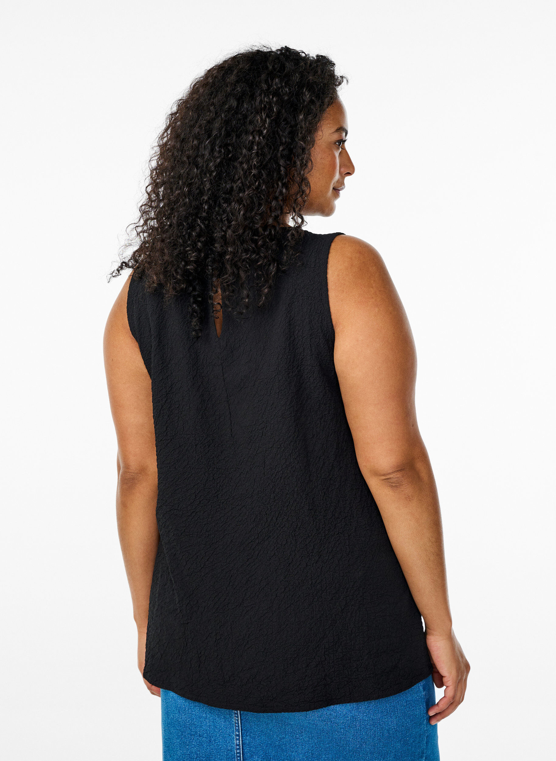 ZizziMouwloze top met textuur, Zwart, Model image number 2