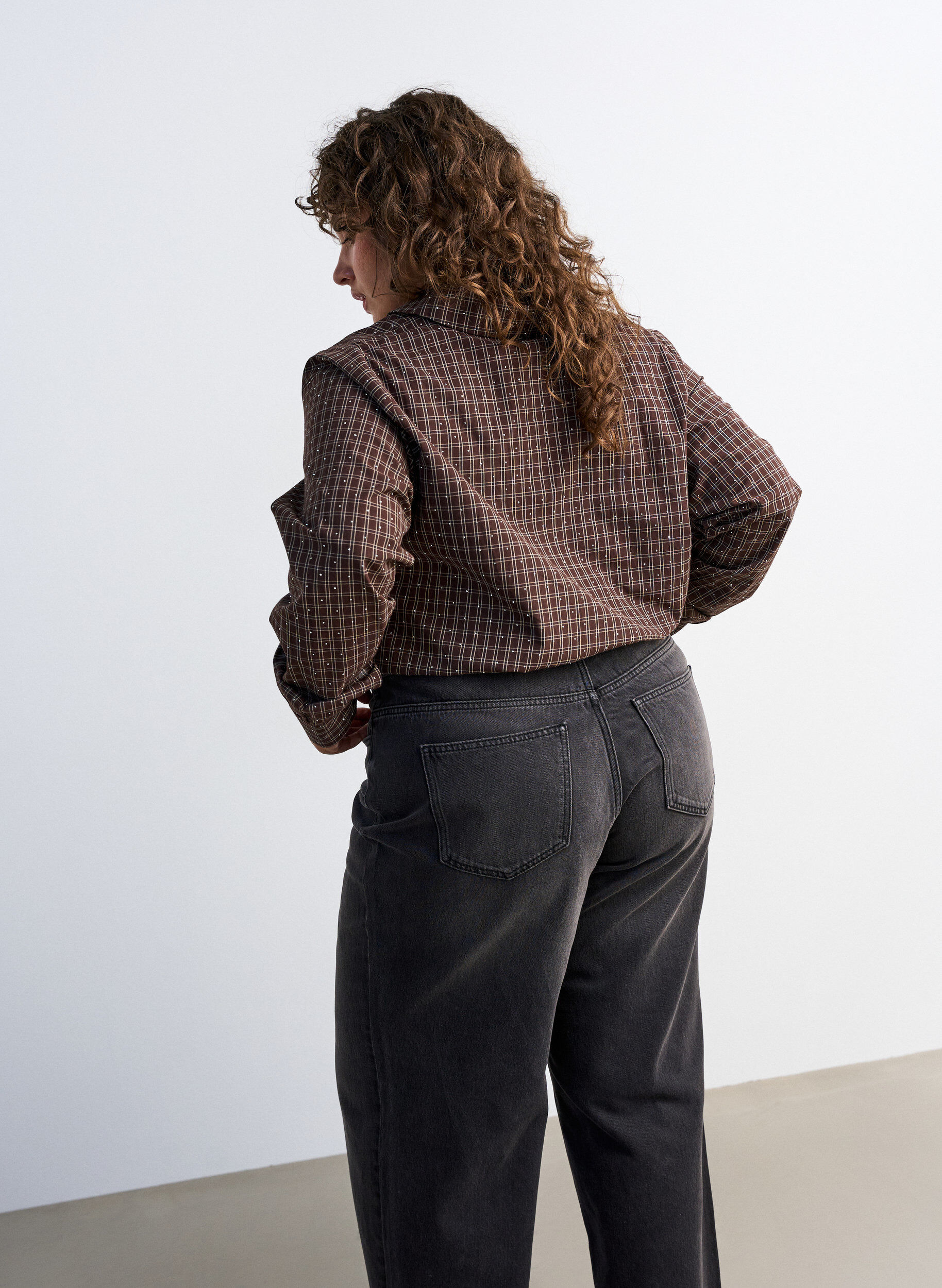 ZizziGeruit overhemd met strasssteentjes, Bruin, Model image number 2