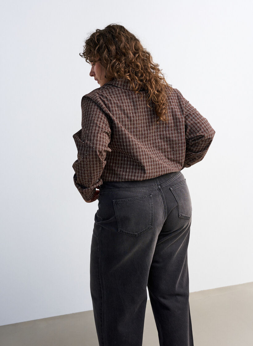 Geruit overhemd met strasssteentjes, Bruin, Model image number 2