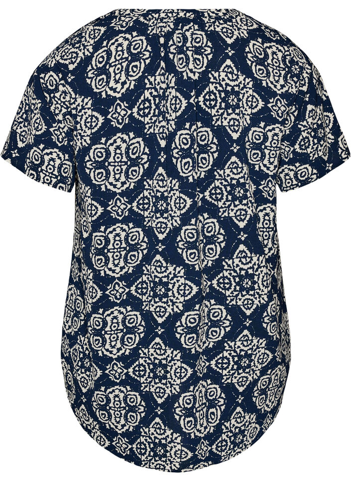Blouse met korte mouwen en v-halslijn, Blauw, Packshot image number 1