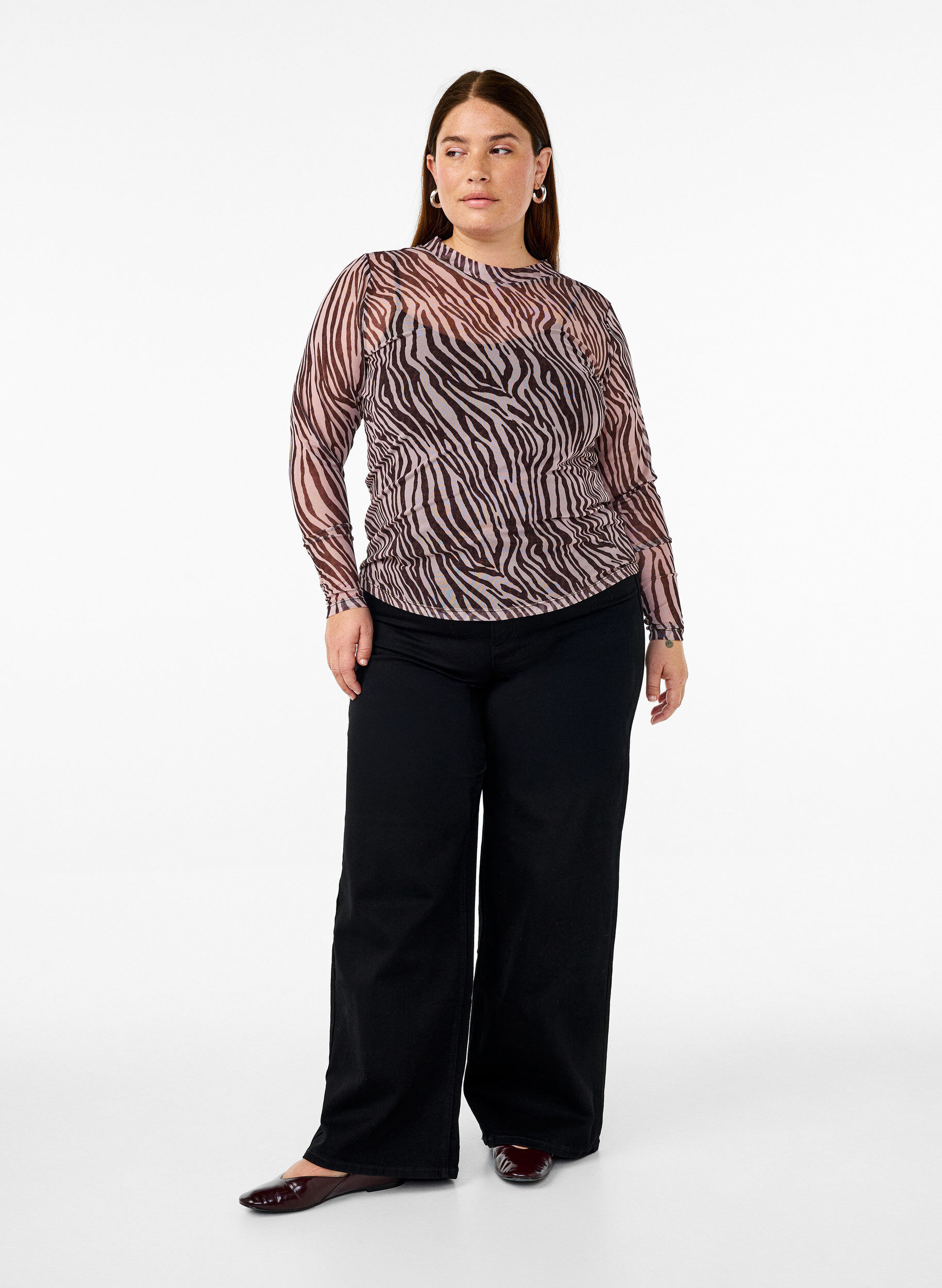 ZizziMesh top met zebra print, Zwart, Model image number 1