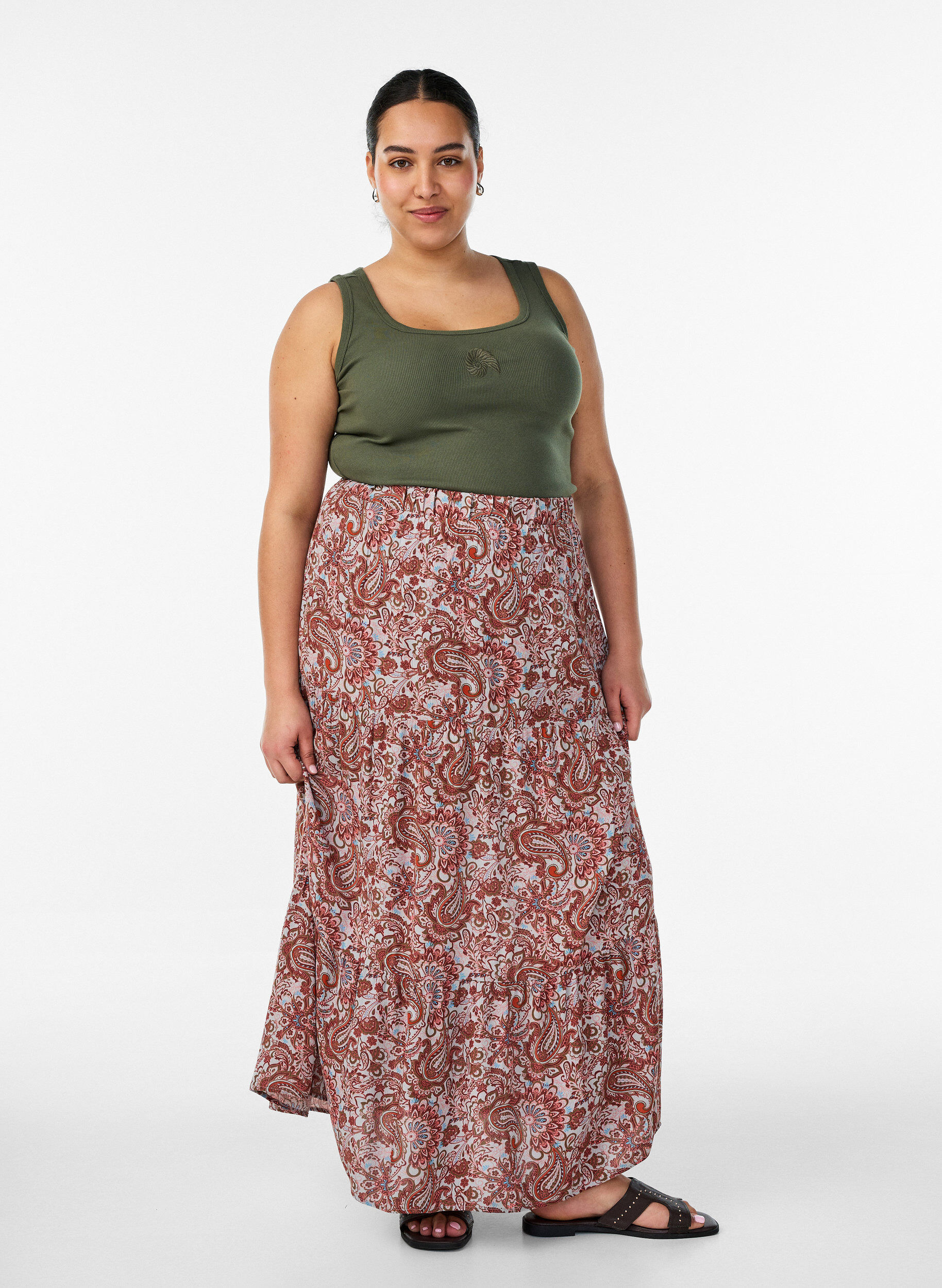Lange rok met elastiek in de taille, Rood, Model