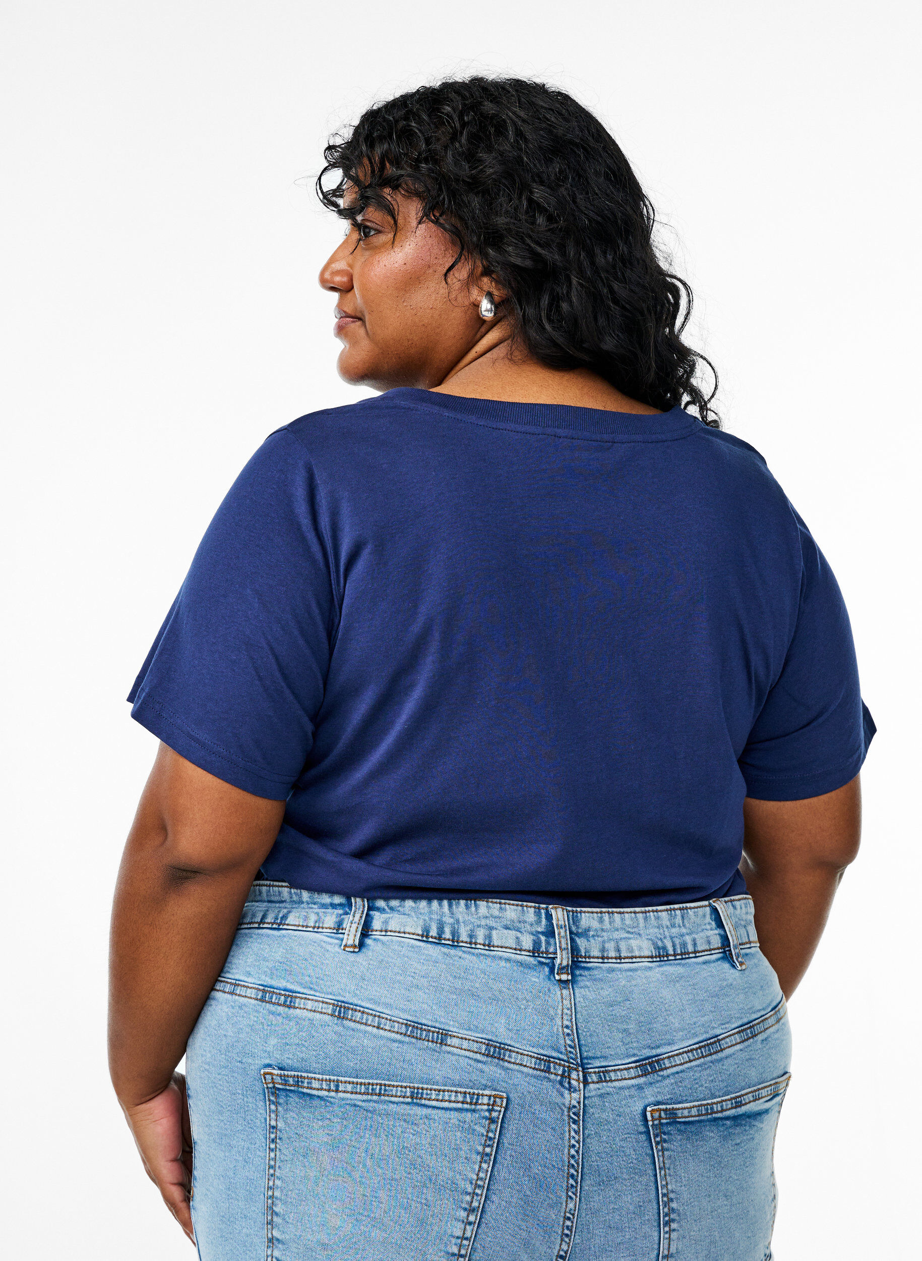 ZizziBasis T-shirt van katoen met een V-hals, Blauw, Model image number 2