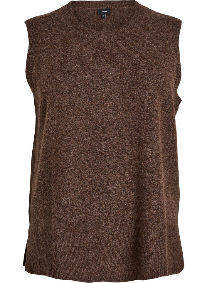 Gebreid vest met geribbelde randen, Bruin, Packshot image number 0