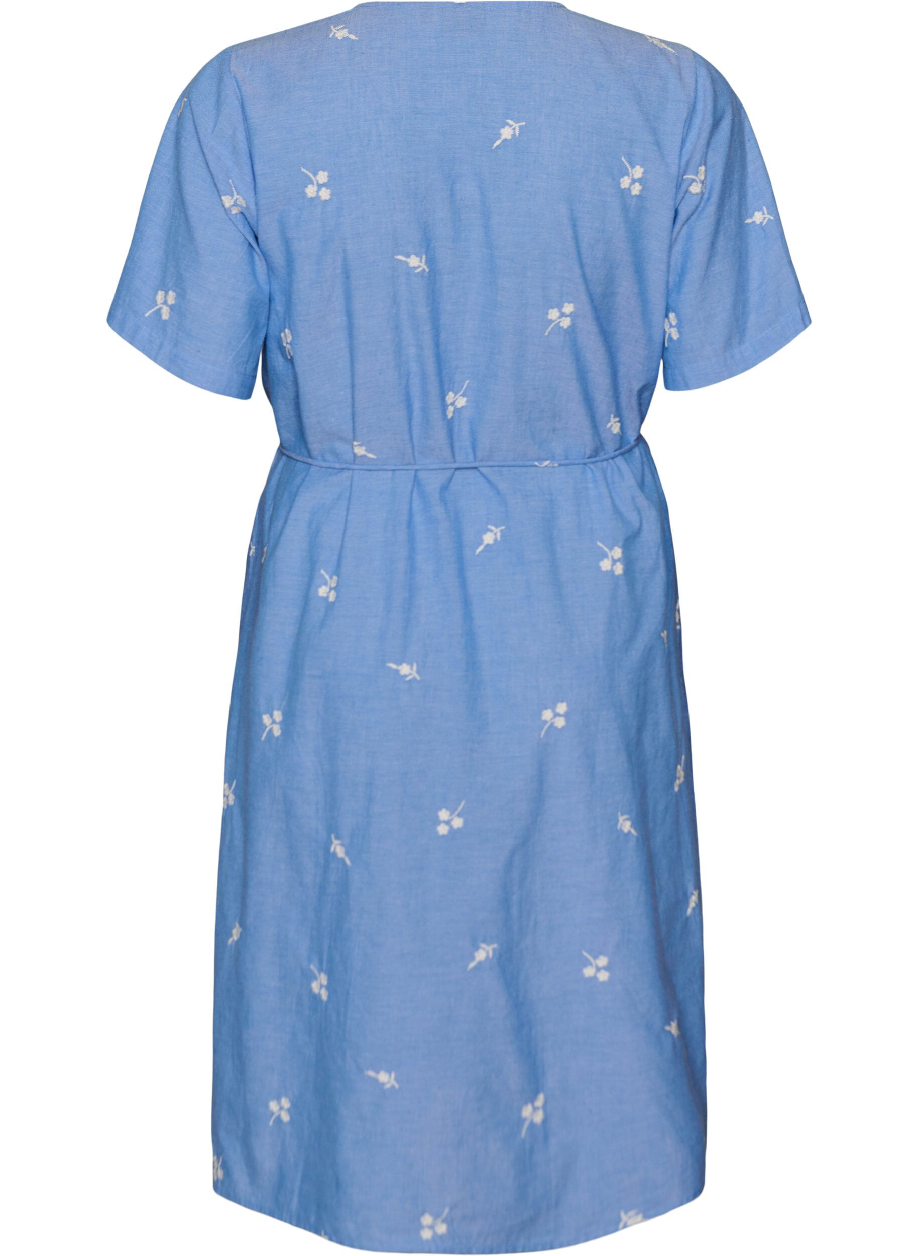 ZizziKatoenen overhemdjurk met geborduurde bloemen, Blauw, Packshot image number 1