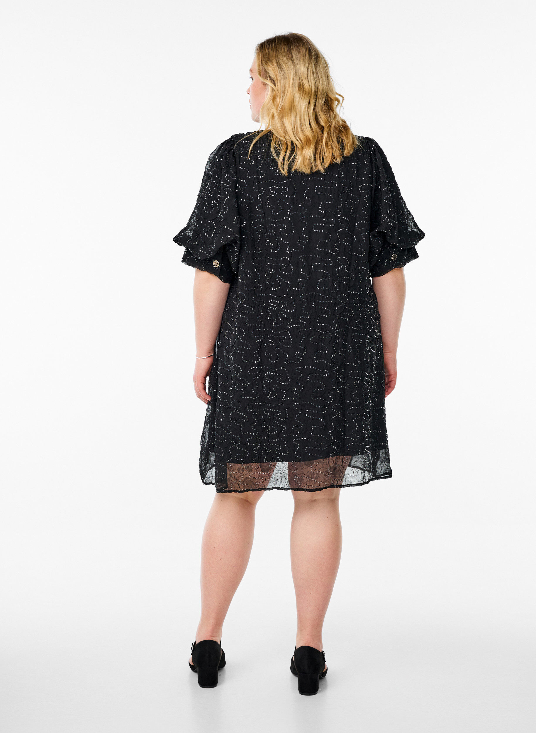 ZizziKorte feestjurk met pailletten, Zwart, Model image number 2