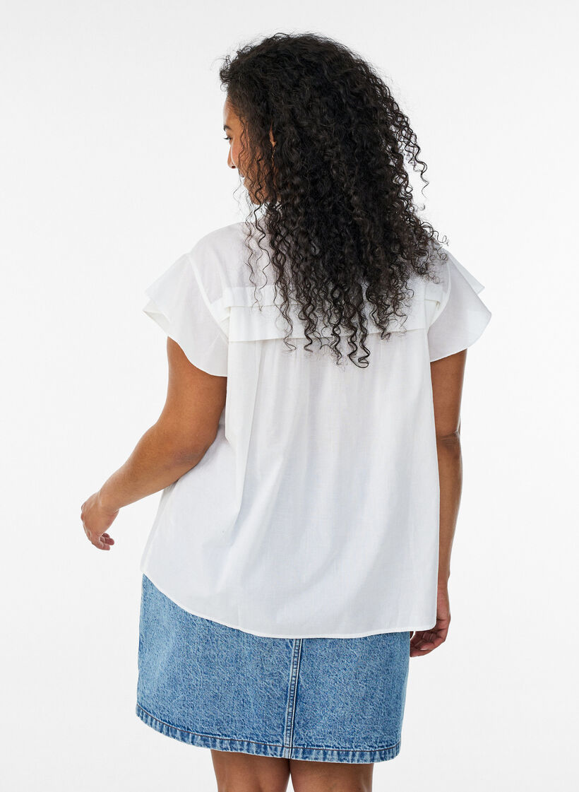 Mouwloze A-lijn katoenen blouseshirt, Wit, Model image number 2