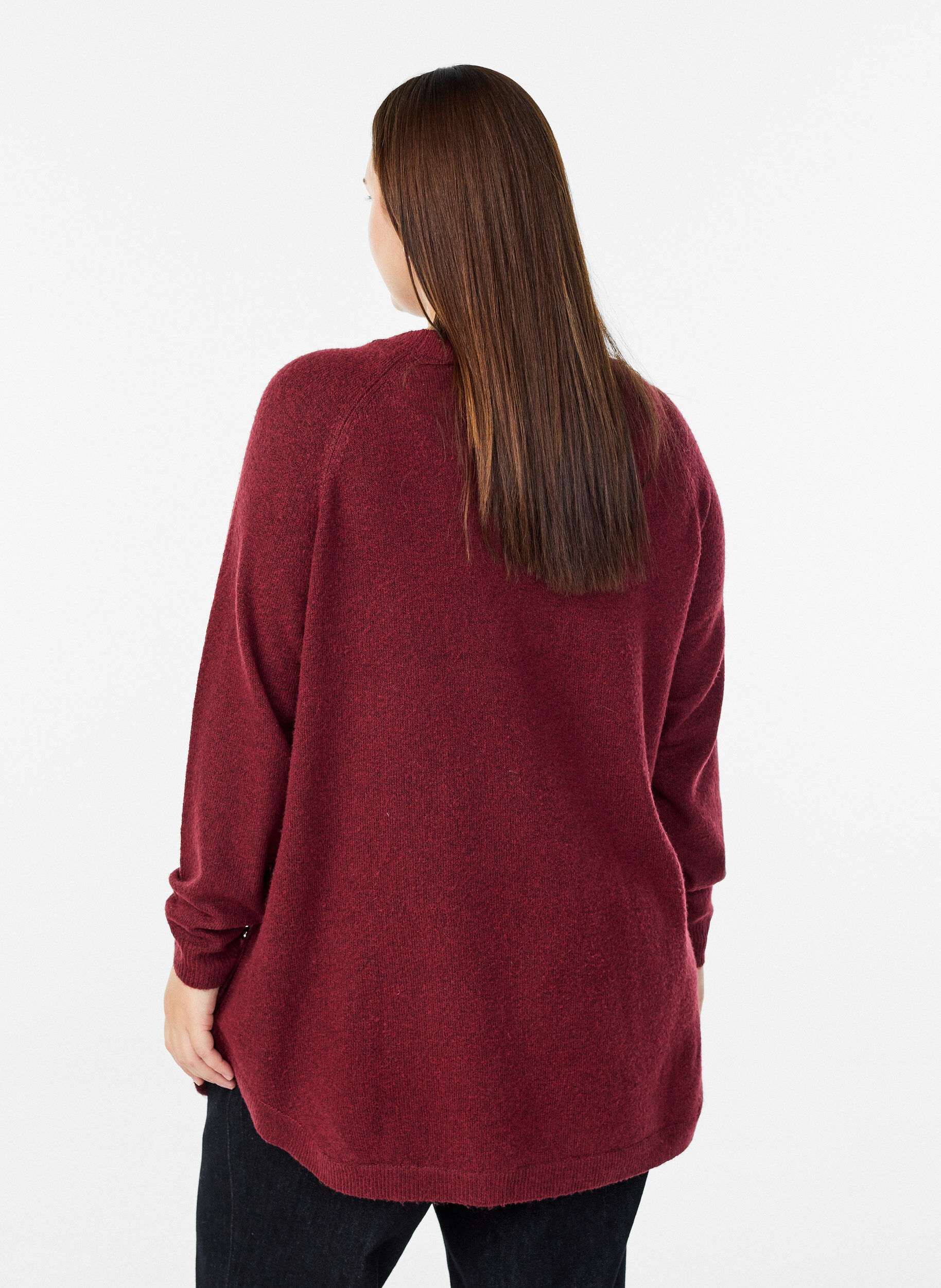 ZizziLange gebreide blouse met bolknopen, Donker Bordeaux, Model image number 2