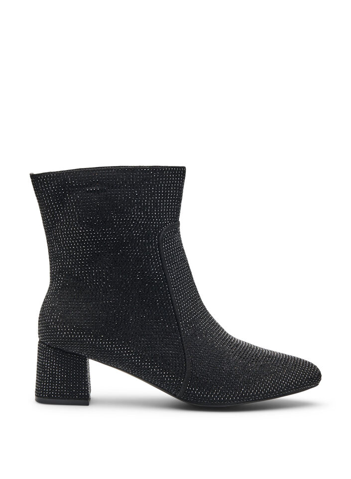 Wide fit - Enkellaarzen met rhinestones, Black, Packshot
