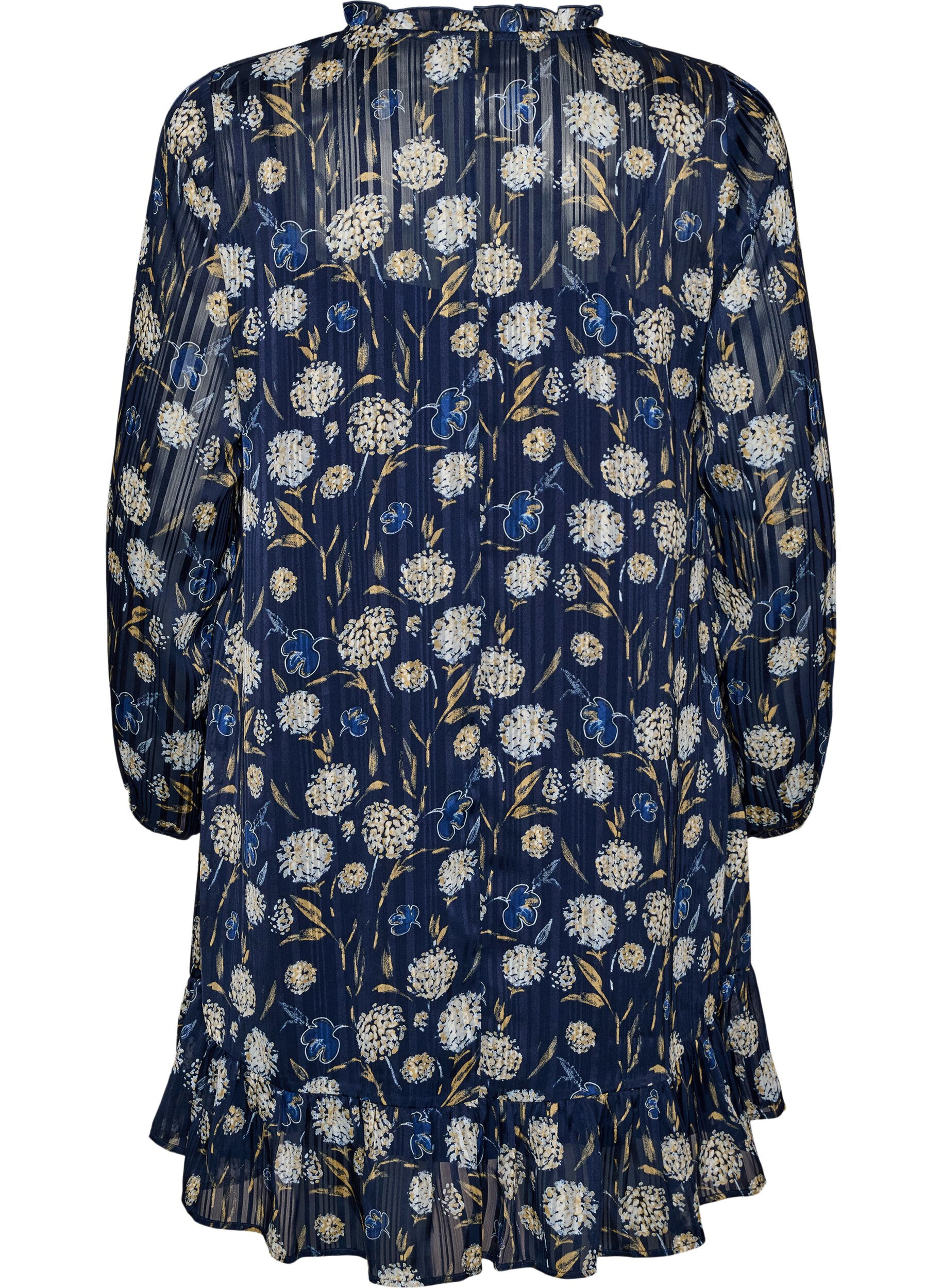 ZizziJurk met patroon, ruches en lange mouwen, Blauw, Packshot image number 1