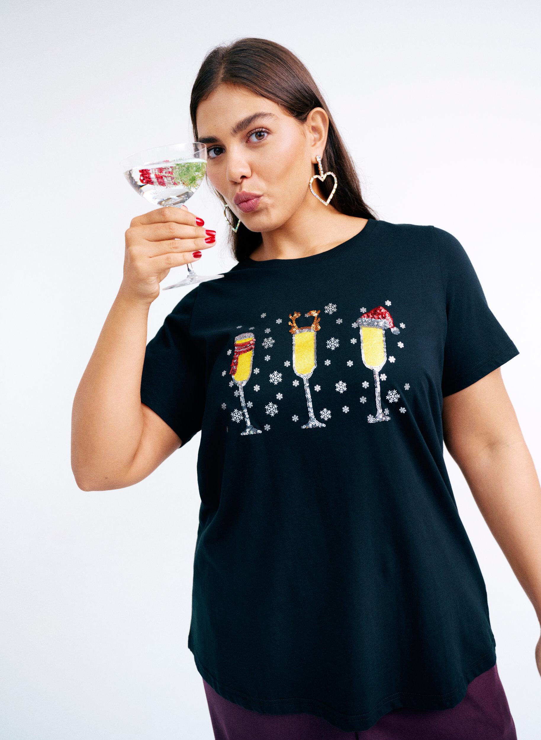 ZizziKerst T-shirt van biologisch katoen, Zwart, Image image number 0