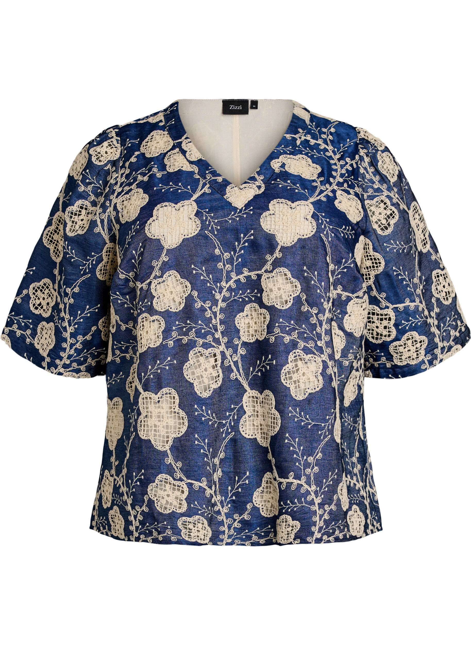 Blouse met V-hals en geborduurd patroon