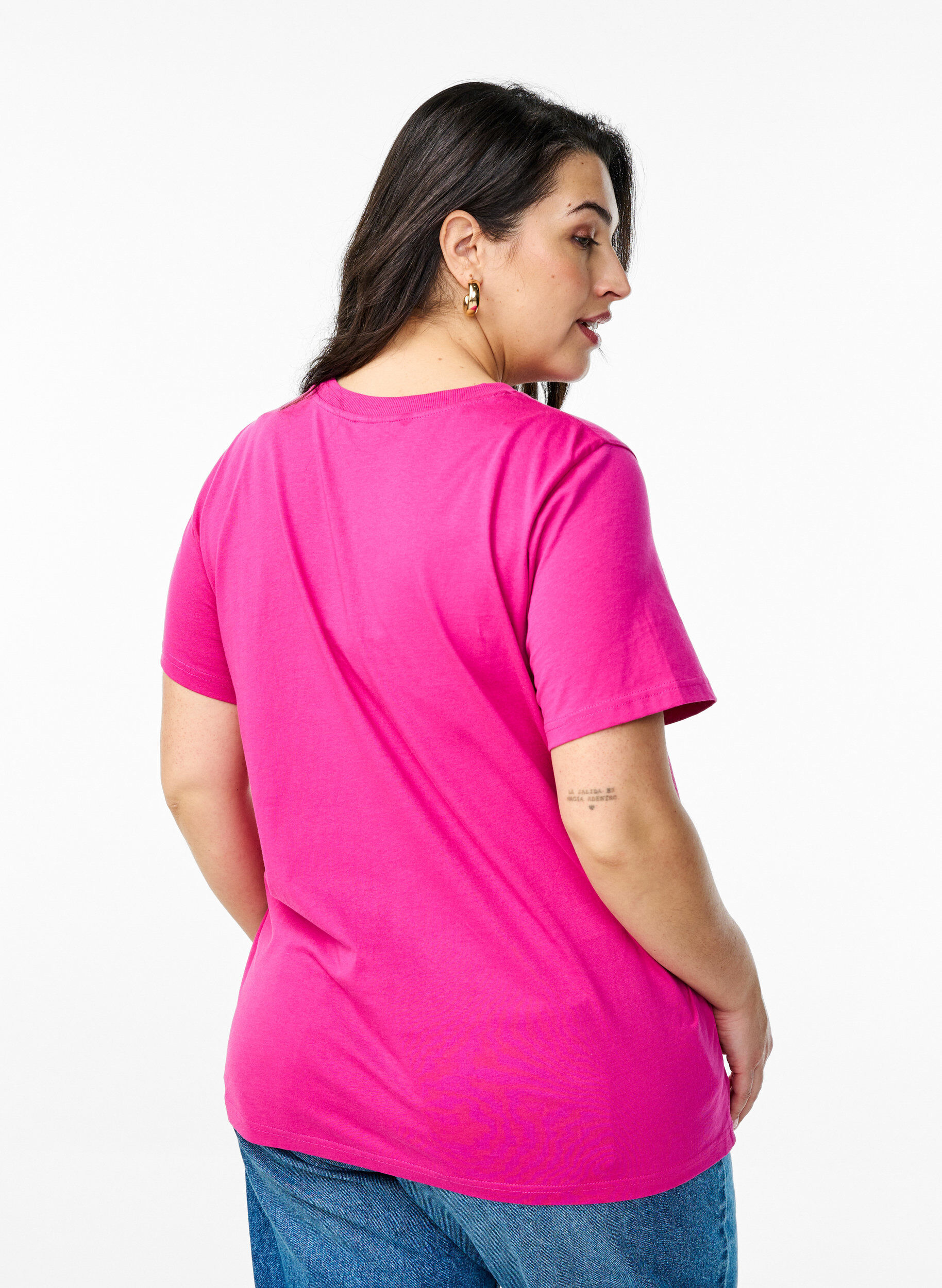 ZizziBasic katoenen T-shirt met ronde hals, Roze, Model image number 2