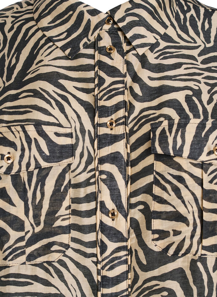 Los shirt met dierenprint en borstzakken, Zwart, Packshot image number 2