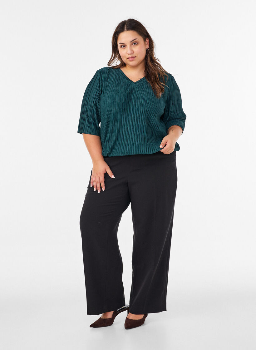 Blouse met golvende textuur en ballonvorm, Groen, Model image number 1