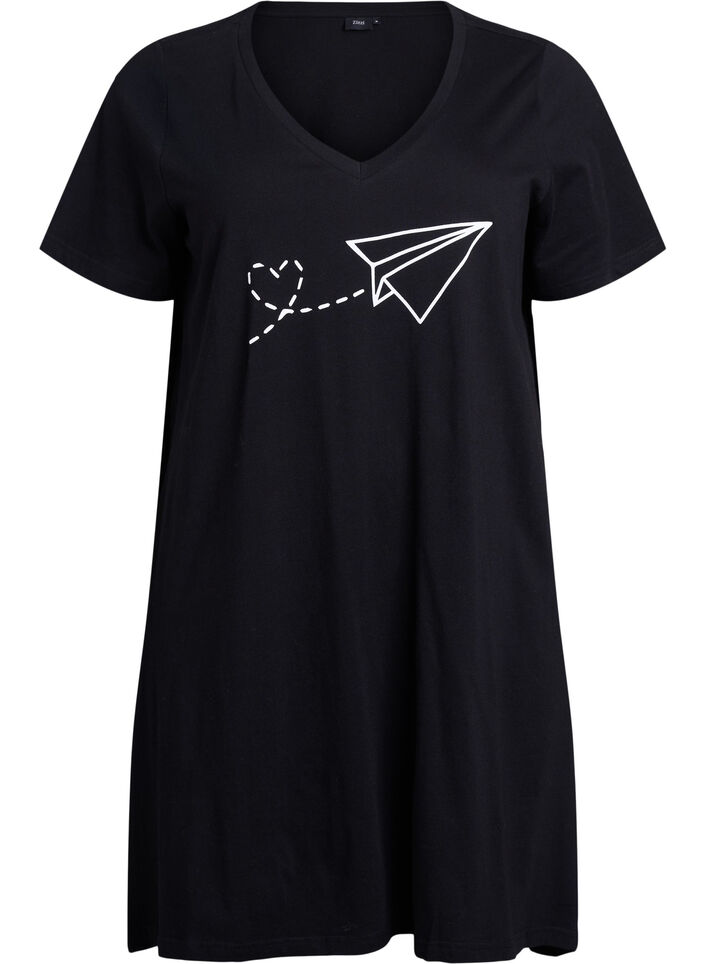 Nachtjapon van biologisch katoen met V-hals, , Packshot image number 0