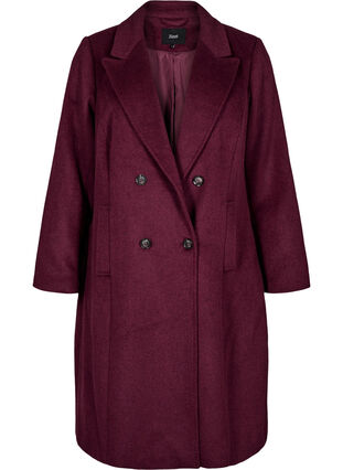 ZizziWollen jas met dubbele knoopsluiting, Maroon Banner Mel., Packshot image number 0