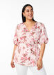 Bloemenblouse met korte mouwen en gesmokte taille, Roze, Model image number 0