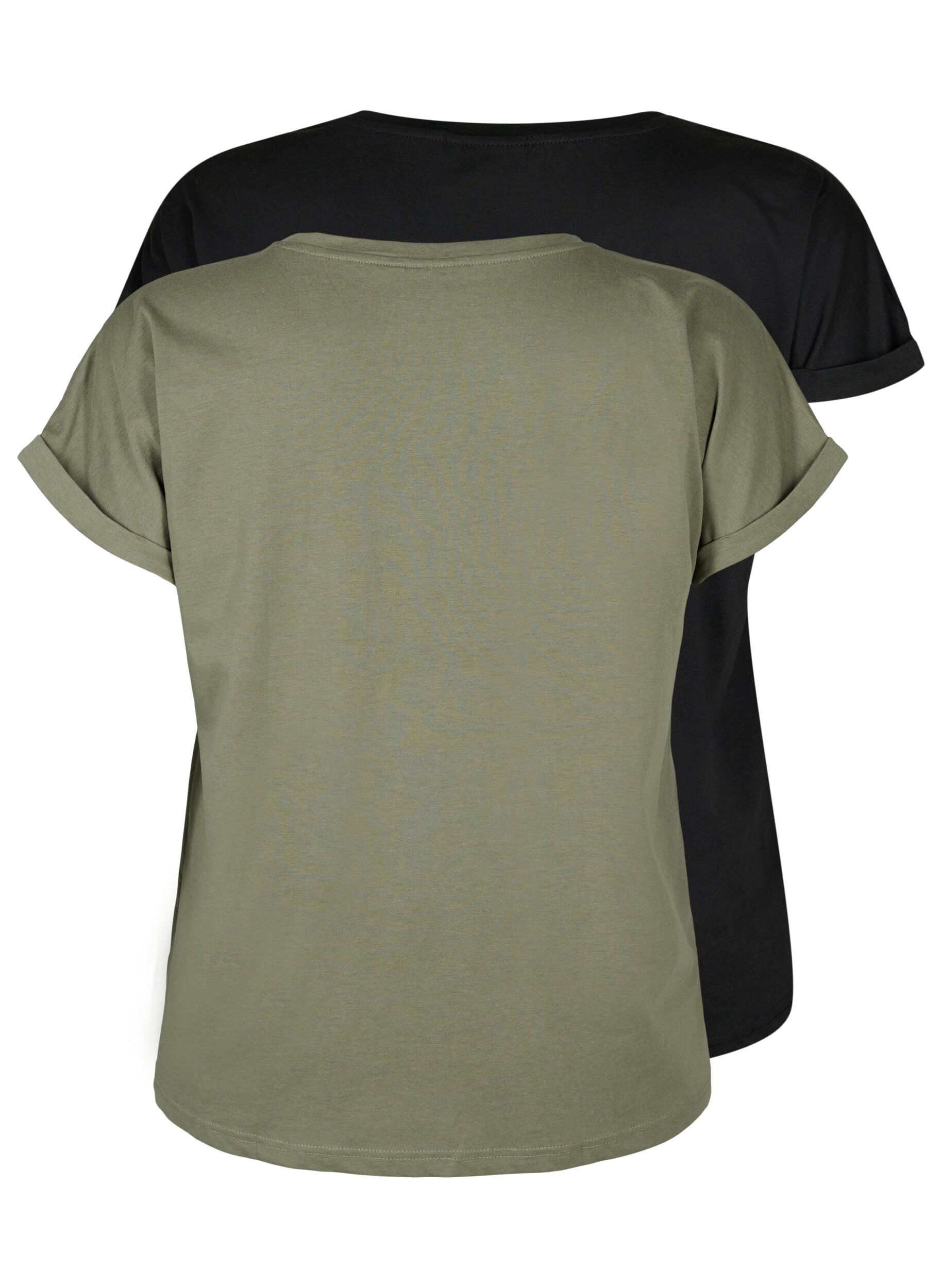 Zizzi2-pack T-shirts met korte mouwen, Groen, Packshot image number 1
